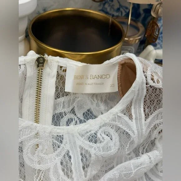🆕 BRONX & BANCO 🧿 NWOT Casey White Lace Long Sleeve Mini Dress, Sz XS / US 2 - Picture 12 of 16